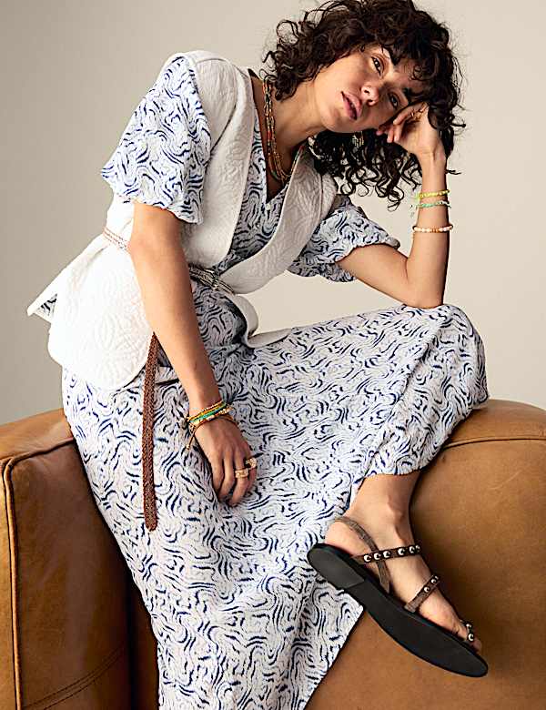 Printed V-Neck Midi Tea Dress - PL