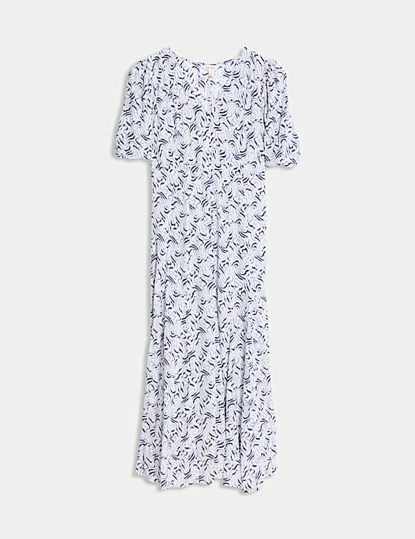 Printed V-Neck Midi Tea Dress - KR