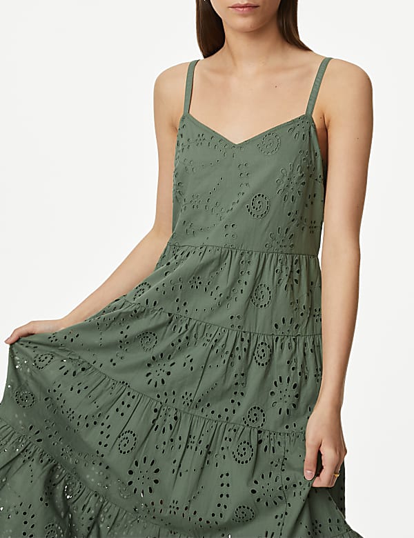 Pure Cotton Broderie V-Neck Midaxi Dress