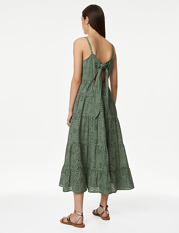 Pure Cotton Broderie V-Neck Midaxi Dress