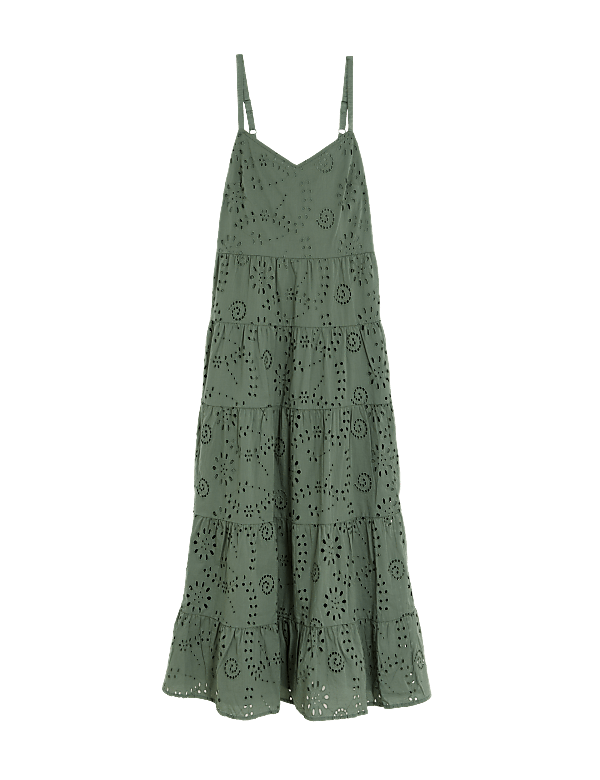 Pure Cotton Broderie V-Neck Midaxi Dress