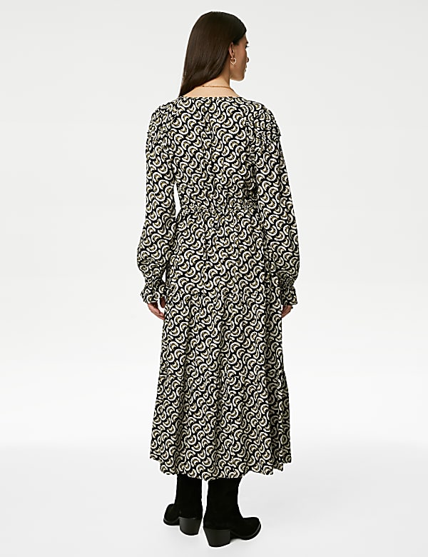 Printed Shirred Midi Tiered Dress