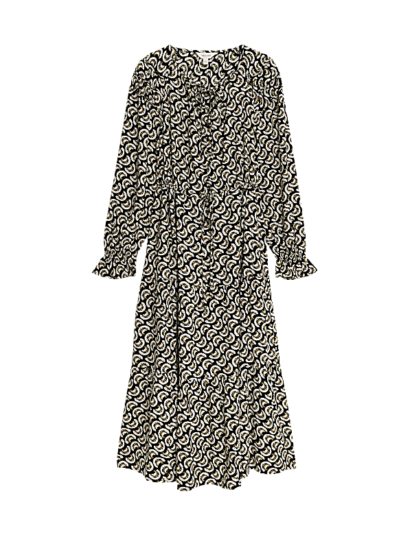 Printed Shirred Midi Tiered Dress