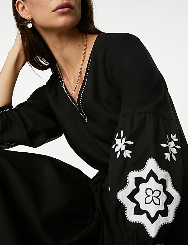 Black embroidered smock dress online