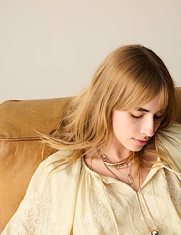 Pure Cotton Embroidered Tie Neck Midi Dress - IL