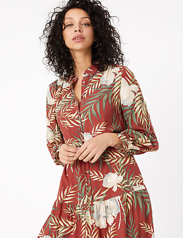 Tropical Print Shirt Midi Dress