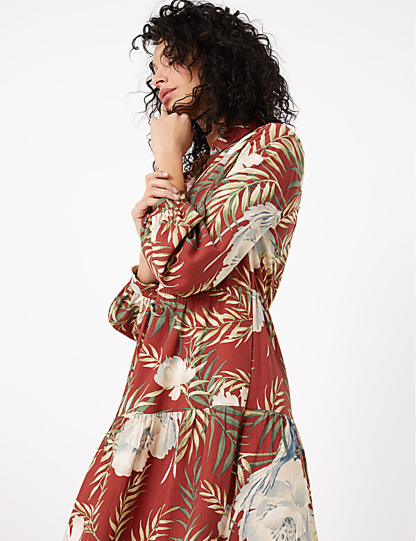 Tropical Print Shirt Midi Dress