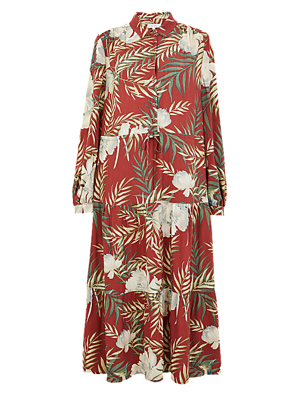 Tropical Print Shirt Midi Dress