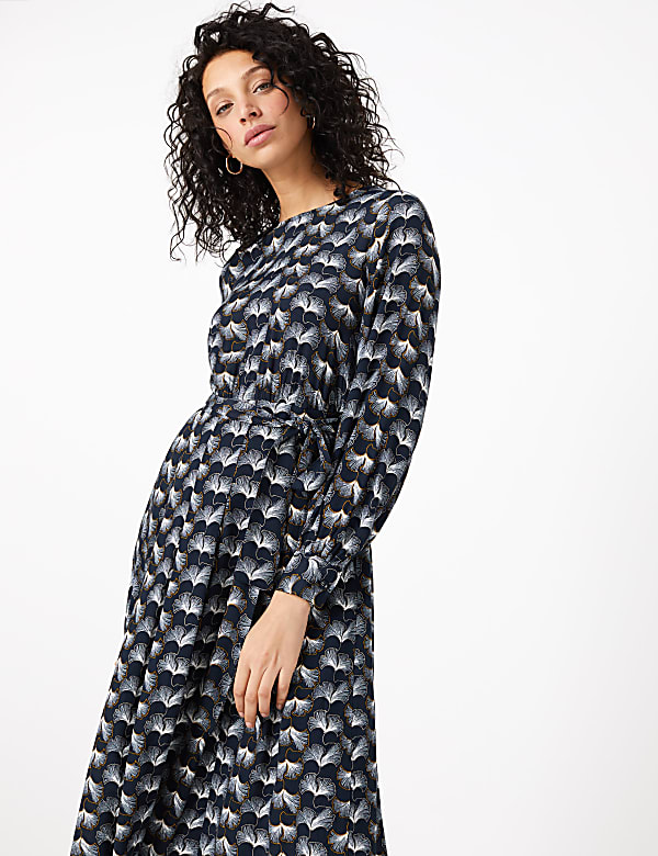 Printed Tie Waist Midi Dress