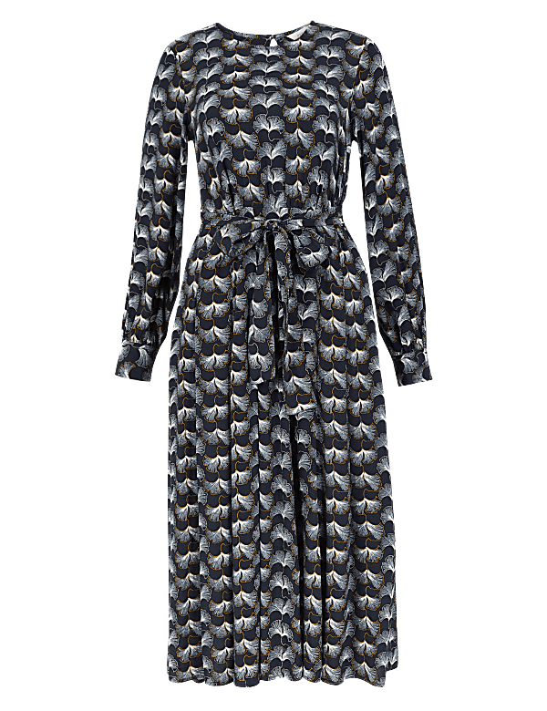 Printed Tie Waist Midi Dress