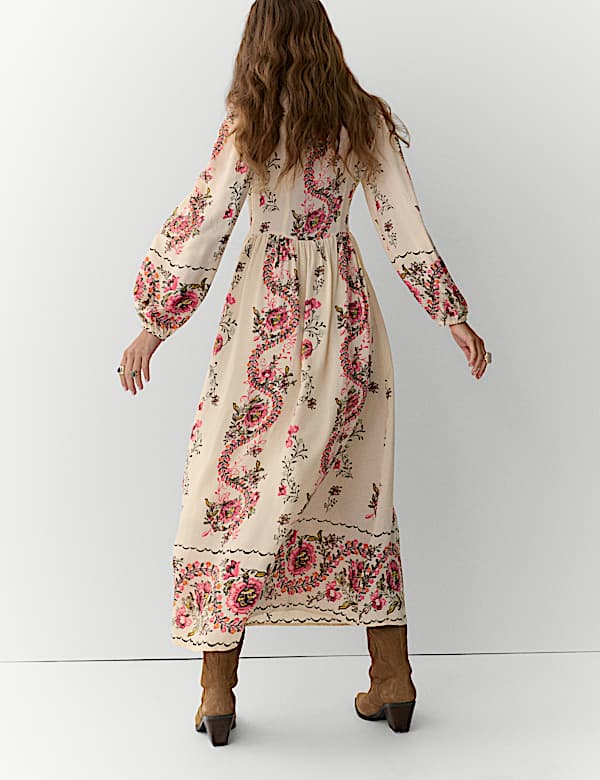 Printed V-Neck Maxi Tea Dress