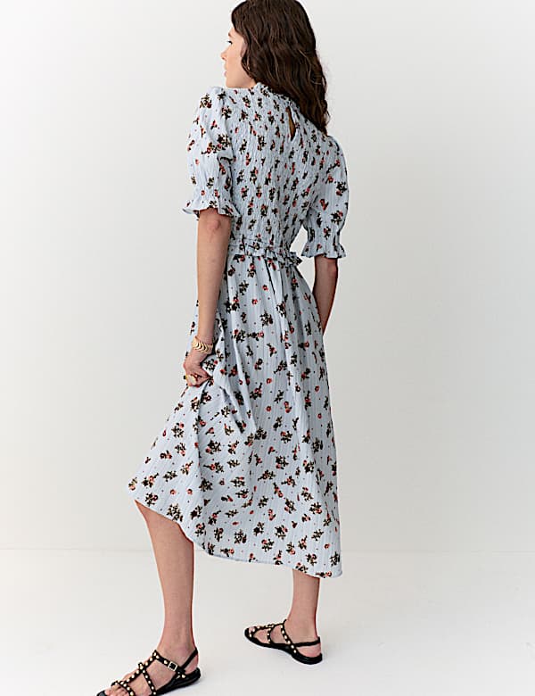 Floral Crew Neck Midi Dress - LV