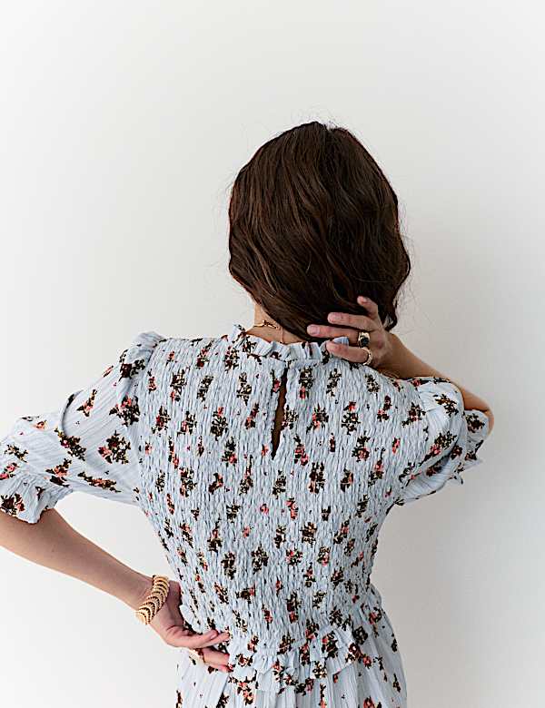 Floral Crew Neck Midi Dress - LV