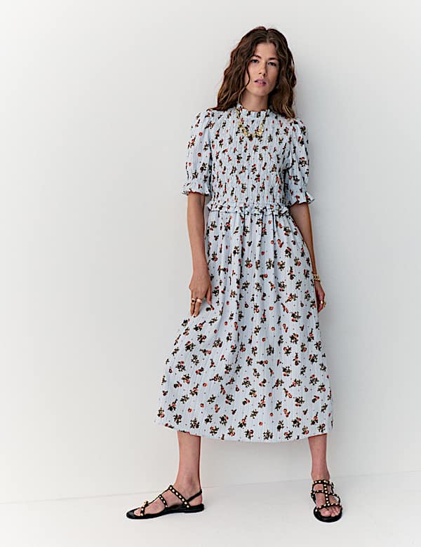 Floral Crew Neck Midi Dress - LV