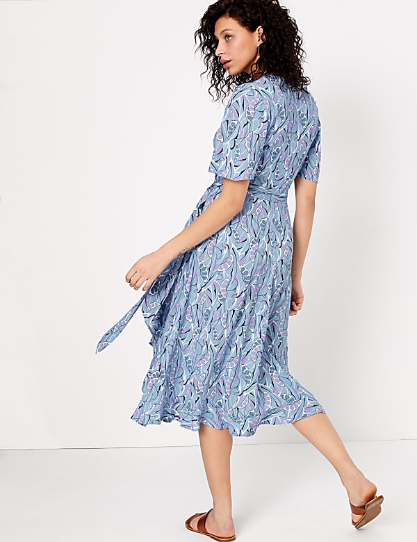 Crepe V-Neck Midi Wrap Dress