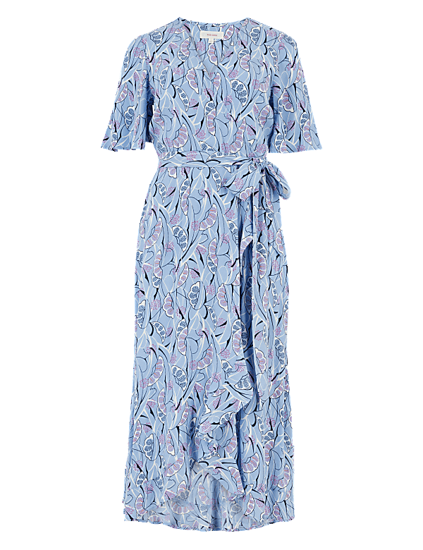 Crepe V-Neck Midi Wrap Dress