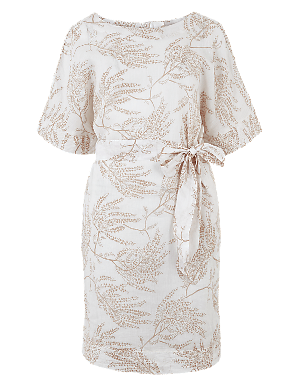 Linen Printed Mini Shift Dress