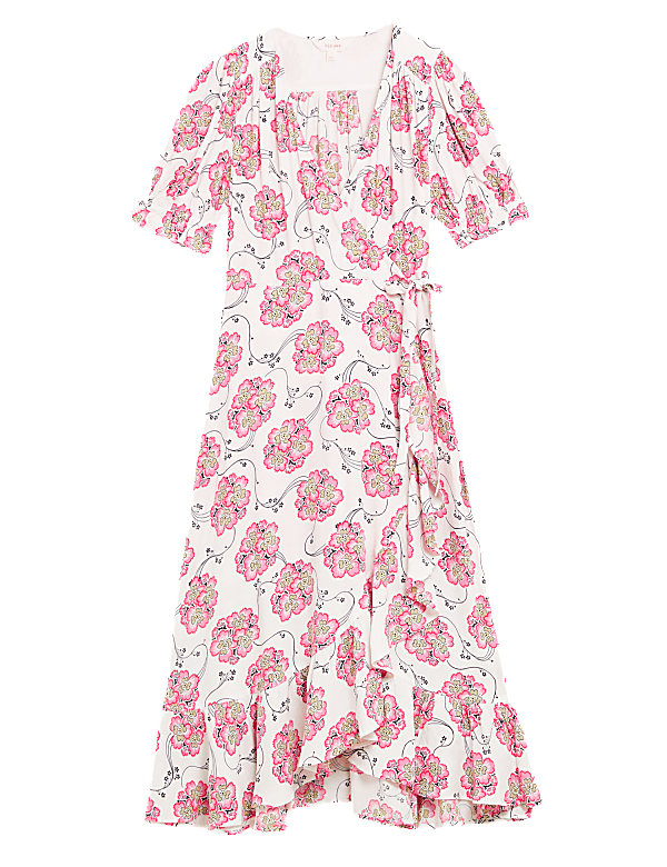 Floral Frill Detail Midi Wrap Dress