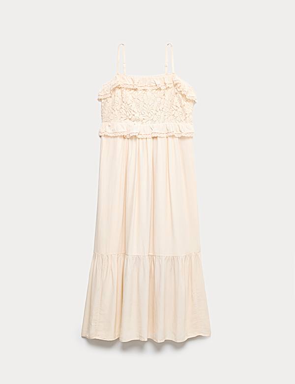Lace Detail Ruffle Midaxi Cami Dress - ID