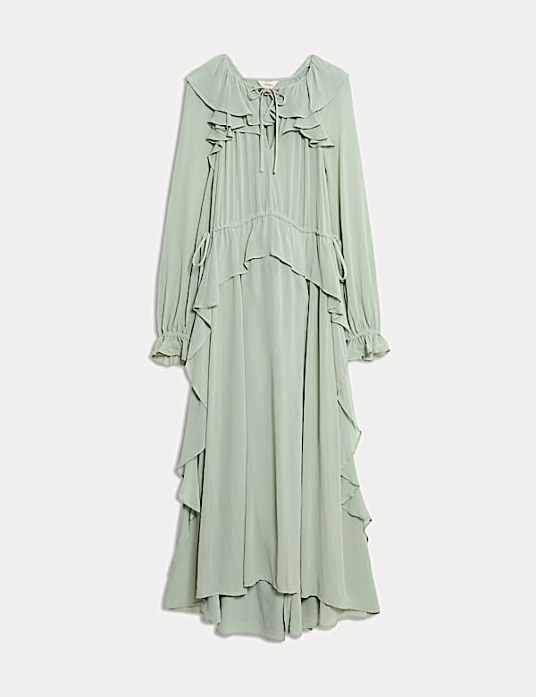 Tie Neck Ruffle Maxi Waisted Dress - JP