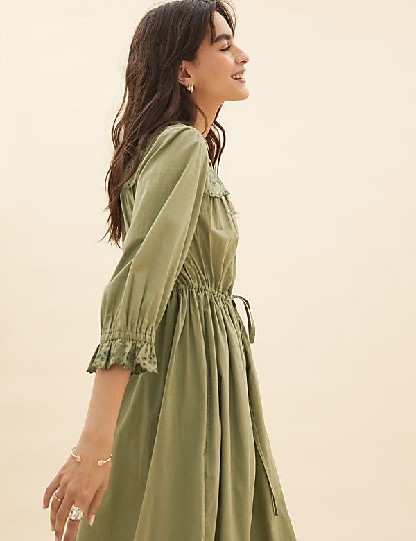 Pure Cotton Embroidered Midi Waisted Dress