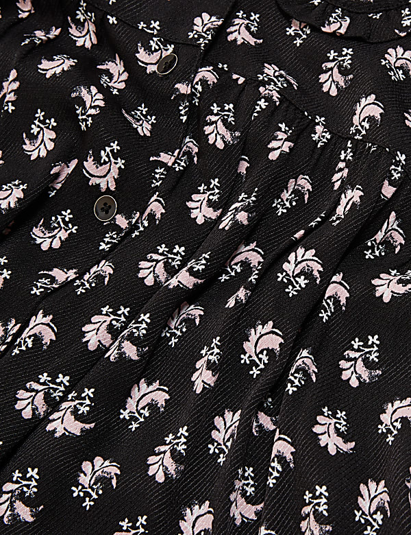 Leaf Print Collared Midaxi Shirt Dress