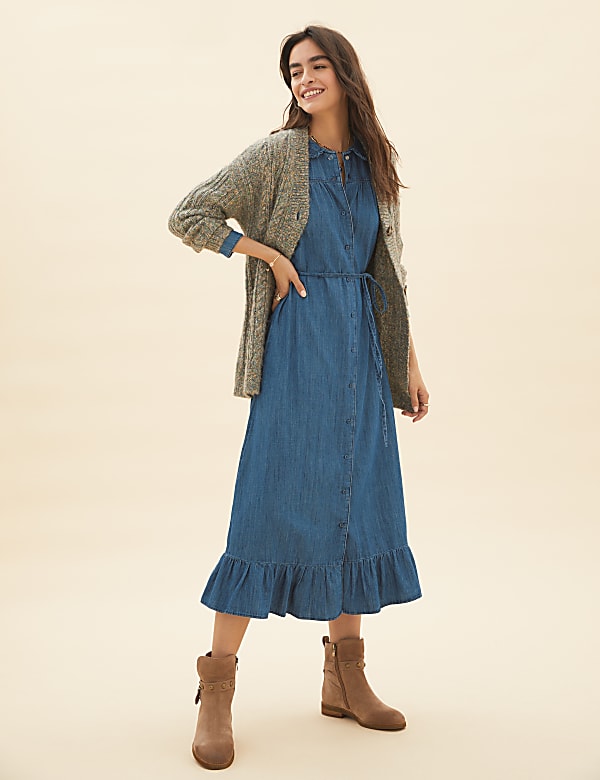 Denim Collared Midaxi Shirt Dress