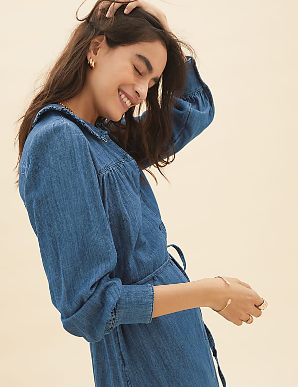 Denim Collared Midaxi Shirt Dress