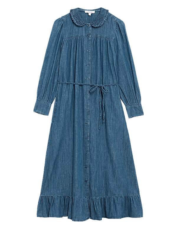Denim Collared Midaxi Shirt Dress
