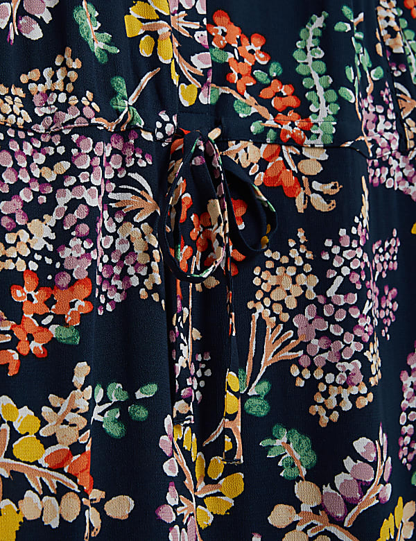 Floral High Neck Pintuck Midaxi Smock Dress