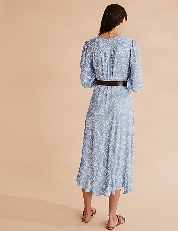 Floral Blouson Sleeve Midaxi Wrap Dress