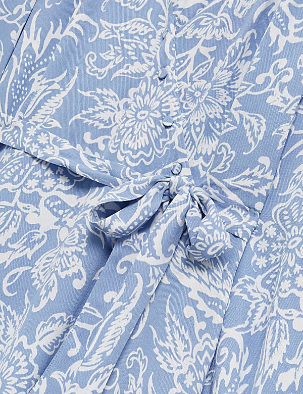 Floral Blouson Sleeve Midaxi Wrap Dress