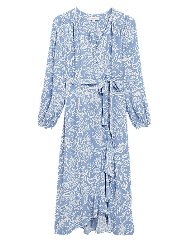 Floral Blouson Sleeve Midaxi Wrap Dress