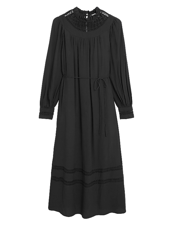 High Neck Lace Insert Midaxi Relaxed Dress