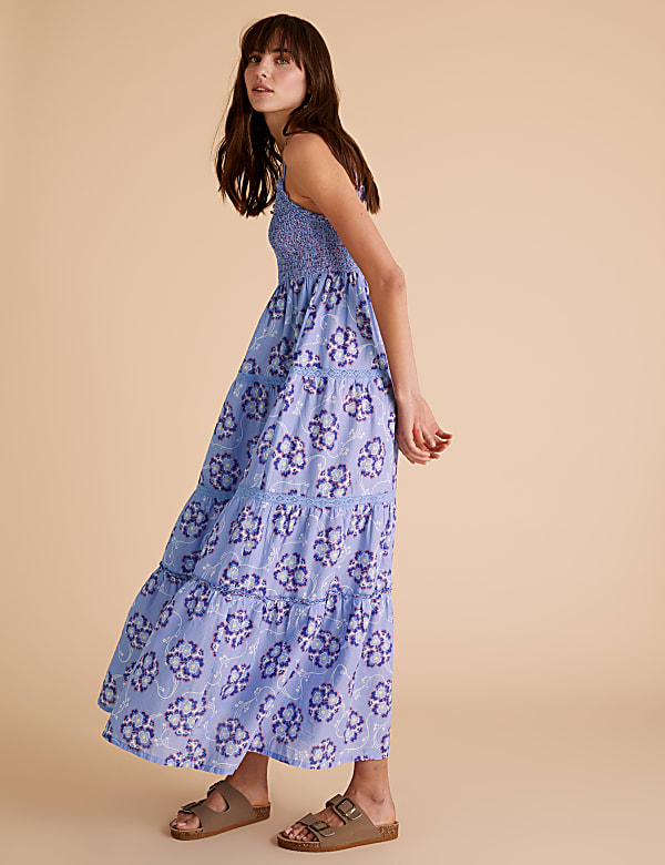 Pure Cotton Floral Midaxi Tiered Dress