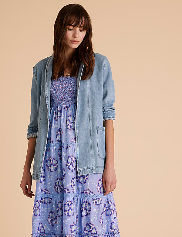 Pure Cotton Floral Midaxi Tiered Dress