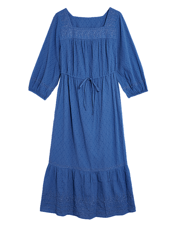 Pure Cotton Embroidered Midi Waisted Dress