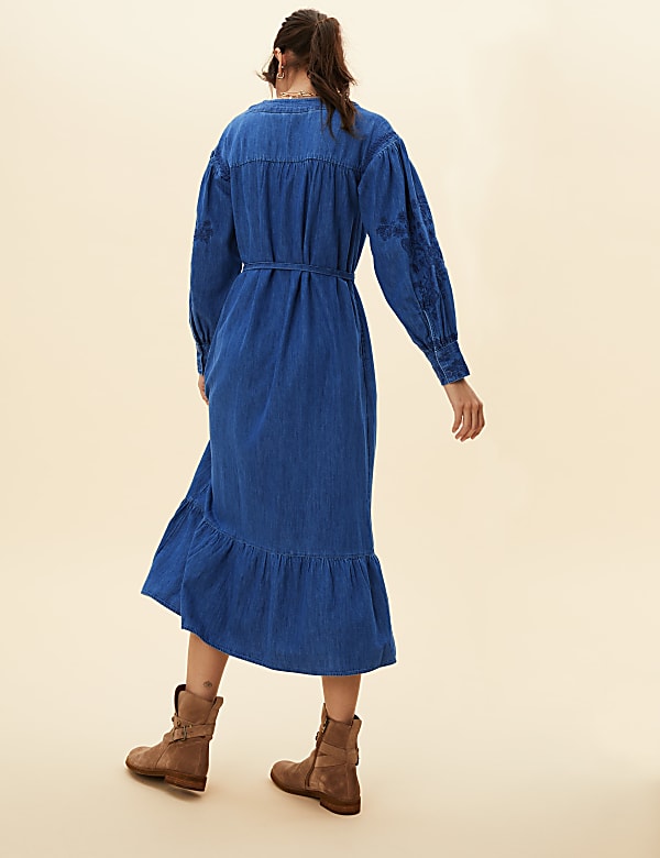 Denim Embroidered Midaxi Column Dress