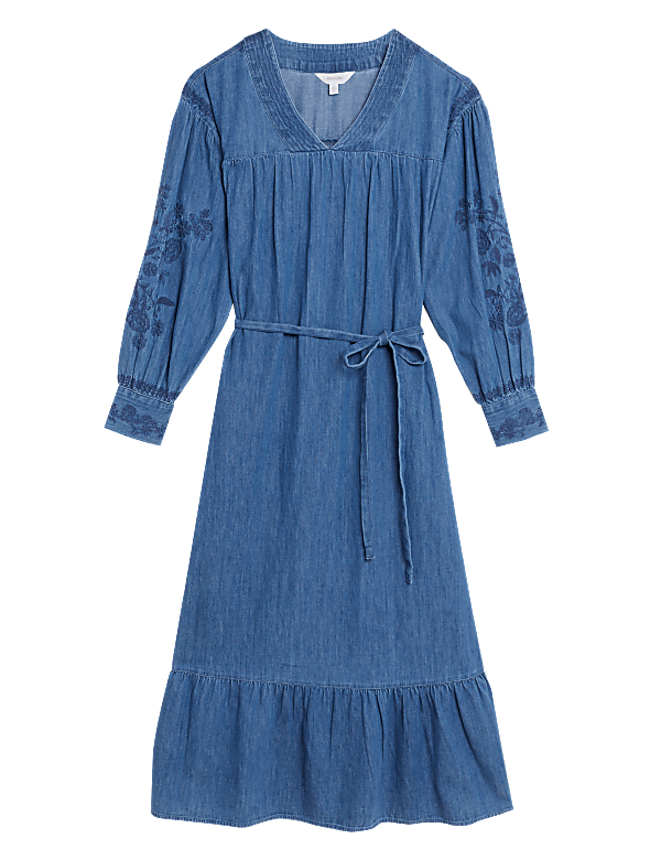 Denim Embroidered Midaxi Column Dress