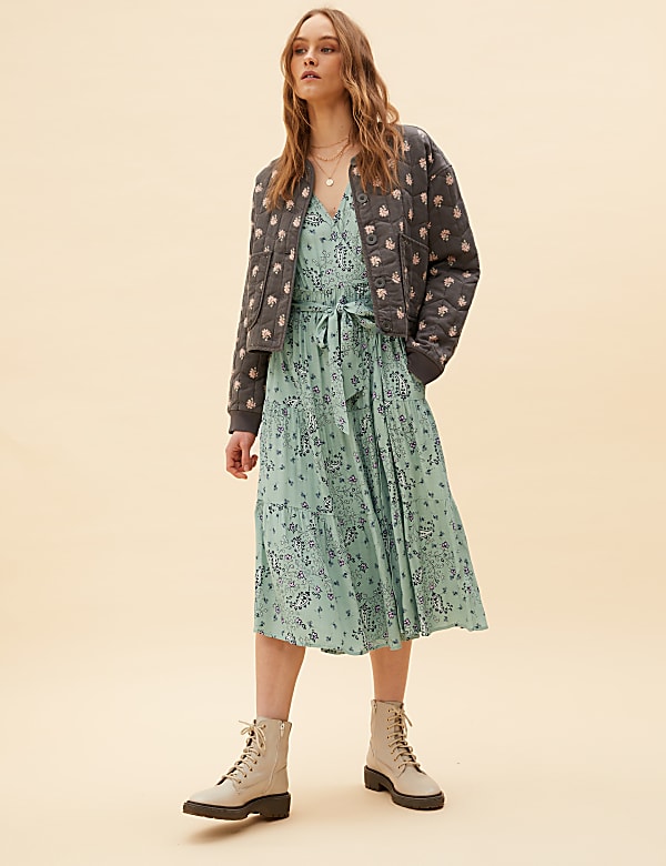 Paisley Floral V-Neck Midi Wrap Dress
