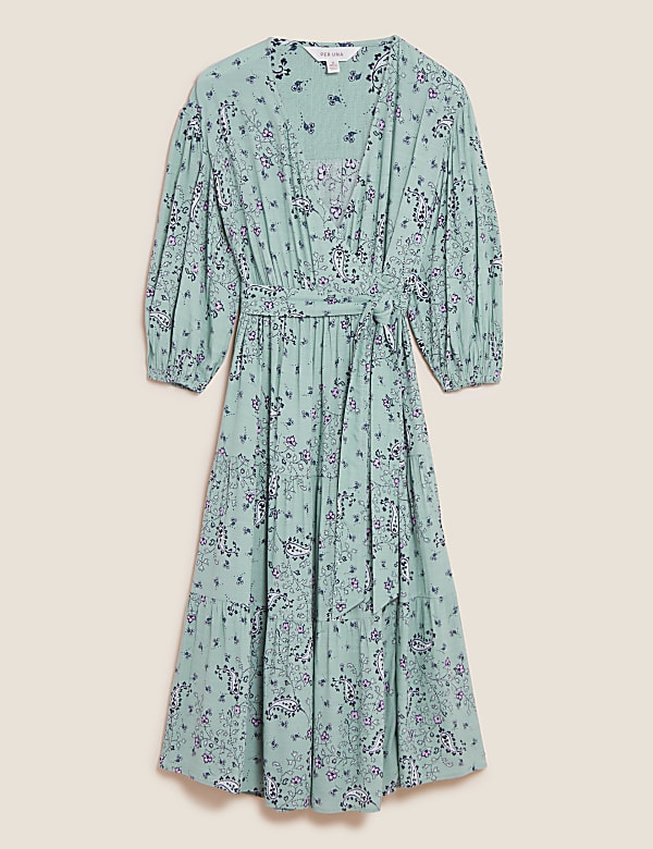 Paisley Floral V-Neck Midi Wrap Dress