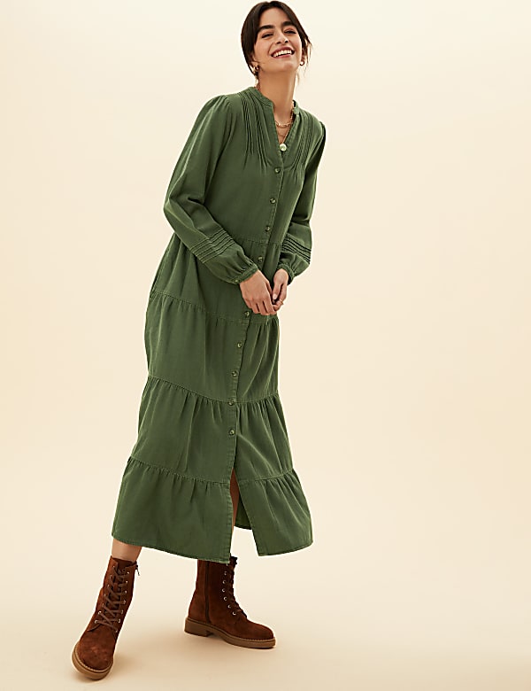Pure Cotton V-Neck Midaxi Shirt Dress