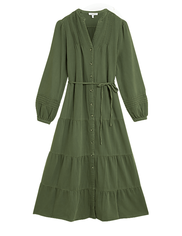 Pure Cotton V-Neck Midaxi Shirt Dress