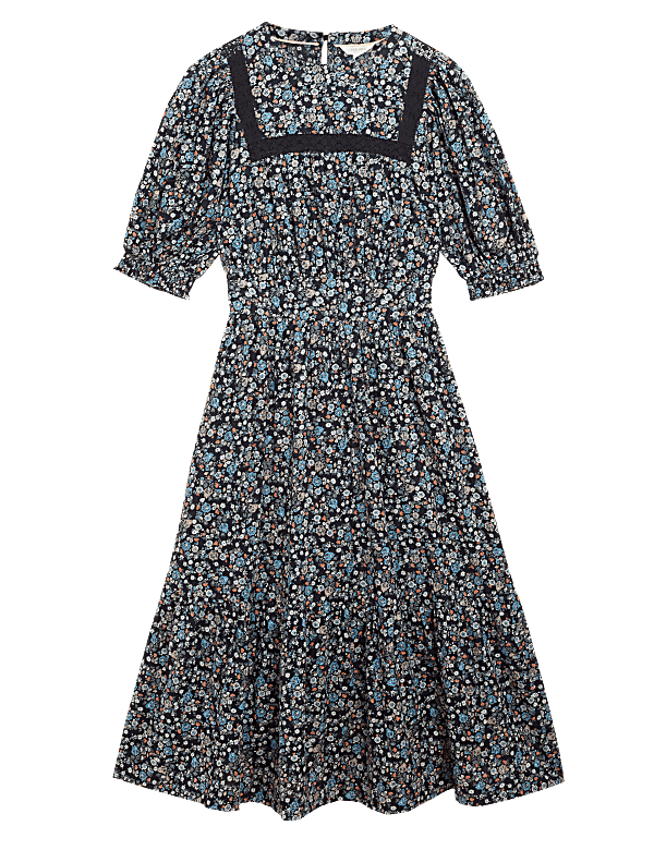 Pure Cotton Floral Midaxi Smock Dress