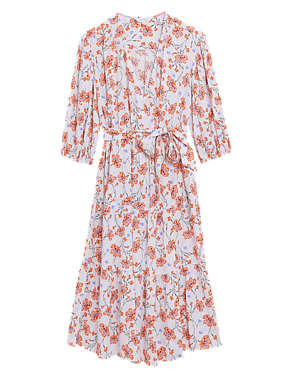 Floral V-Neck Midi Wrap Dress