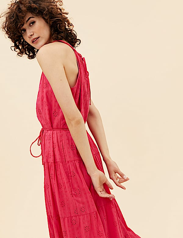 Pure Cotton Broderie Sleeveless Maxi Dress