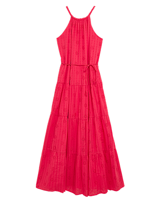 Pure Cotton Broderie Sleeveless Maxi Dress
