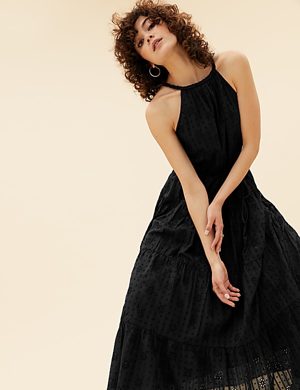 Pure Cotton Broderie Sleeveless Maxi Dress