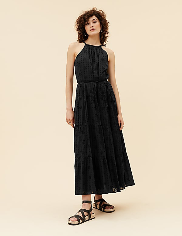 Pure Cotton Broderie Sleeveless Maxi Dress