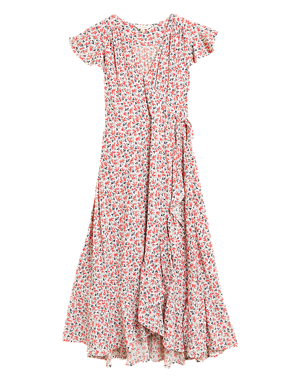 Ditsy Floral V-Neck Midi Wrap Dress